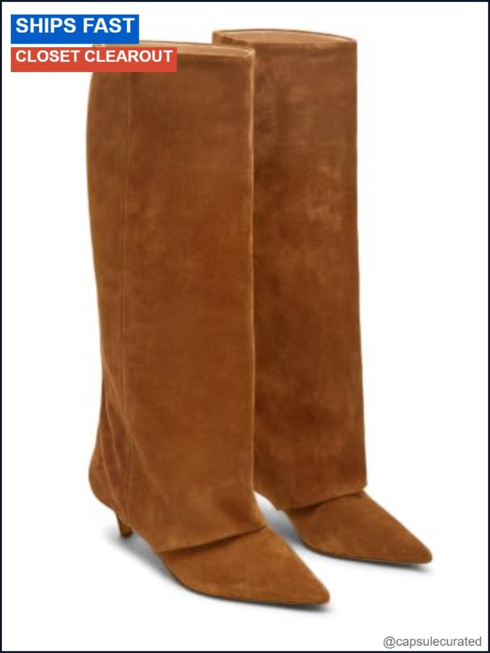 Womens Wide Calf Knee High Boots Pointed Toe Kitten Heel Faux Suede